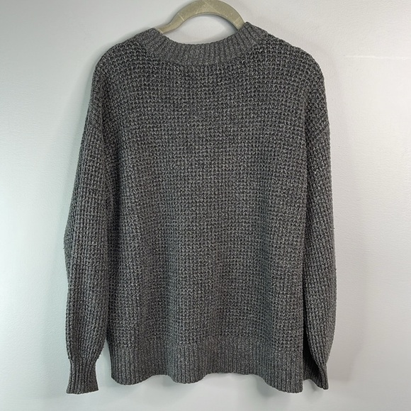 AMERICAN EAGLE Waffle Knit Sweater Dark Grey Crewneck Coastal Baggy Grunge Small - Picture 6 of 11